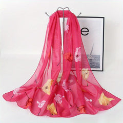 Rose Print Thin Scarf Breathable Shawl Solid Hijab Head Wraps Sunscreen