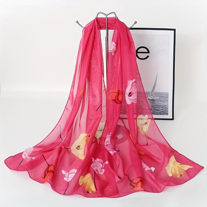 Rose Print Thin Scarf Breathable Shawl Solid Hijab Head Wraps Sunscreen