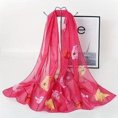 Rose Print Thin Scarf Breathable Shawl Solid Hijab Head Wraps Sunscreen