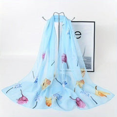 Rose Print Thin Scarf Breathable Shawl Solid Hijab Head Wraps Sunscreen
