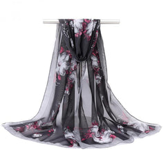 Vintage Flower Print Chiffon Scarf Thin Breathable Silk Head Wrap