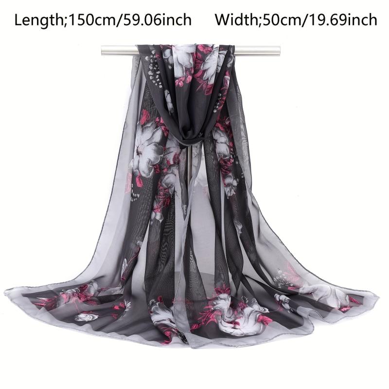 Vintage Flower Print Chiffon Scarf Thin Breathable Silk Head Wrap