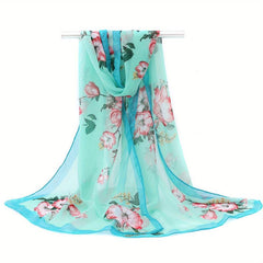 Vintage Flower Print Chiffon Scarf Thin Breathable Silk Head Wrap