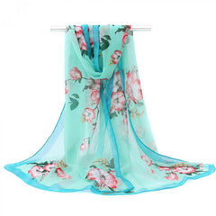 Vintage Flower Print Chiffon Scarf Thin Breathable Silk Head Wrap
