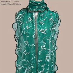 Ruffles Flower Embroidery Scarf Gauze Shawl for Spring & Summer