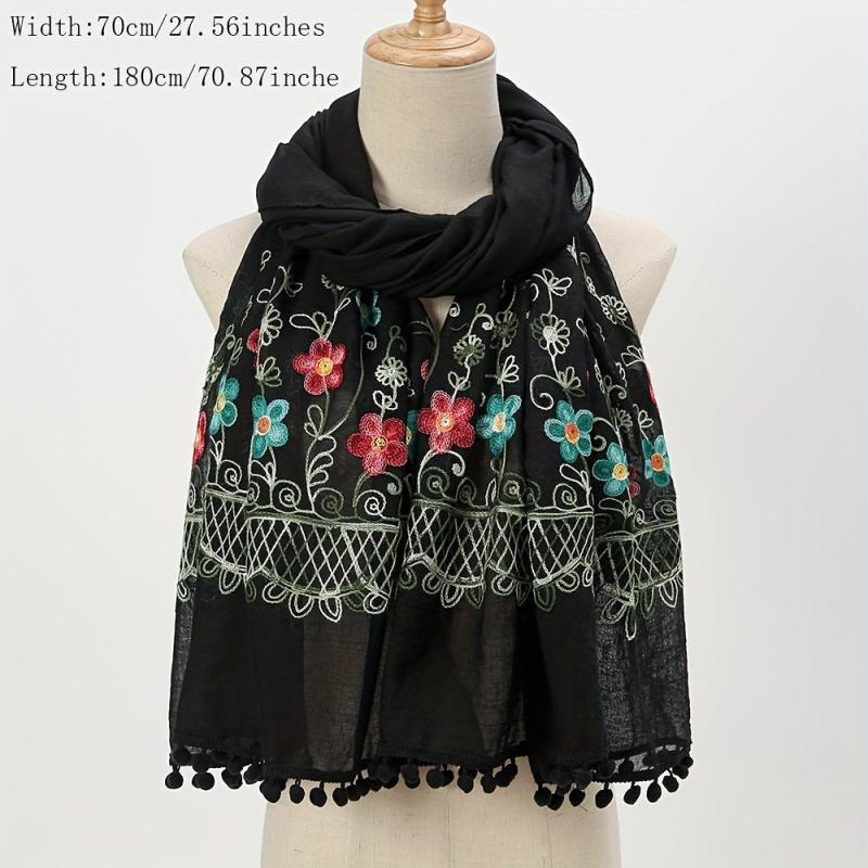 Vintage Flower Embroidery Scarf Boho Tassel Shawl Classic Head Wraps Women Hijab