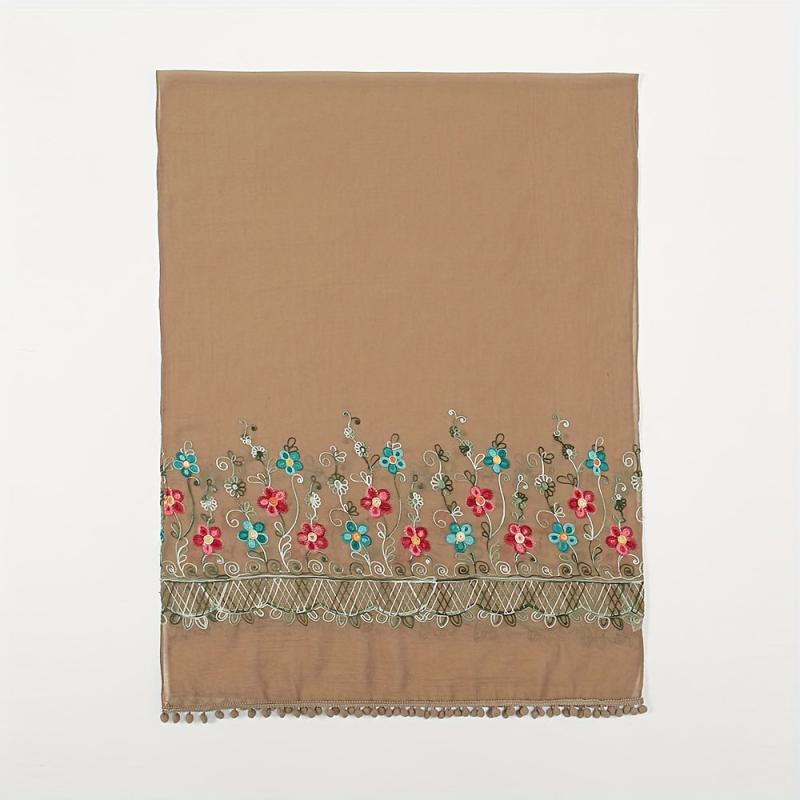 Vintage Flower Embroidery Scarf Boho Tassel Shawl Classic Head Wraps Women Hijab