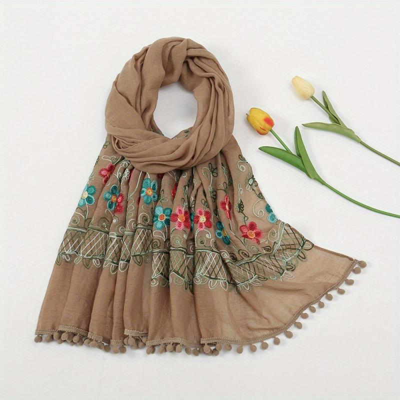 Vintage Flower Embroidery Scarf Boho Tassel Shawl Classic Head Wraps Women Hijab
