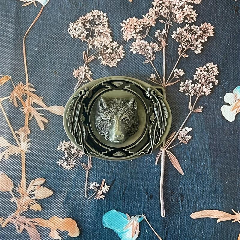 Western Style Alloy Wolf Head Leather Belt Buckle