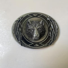Western Style Alloy Wolf Head Leather Belt Buckle