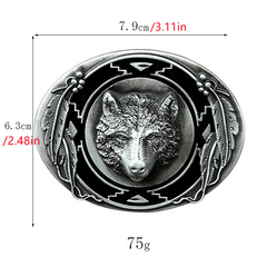 Western Style Alloy Wolf Head Leather Belt Buckle