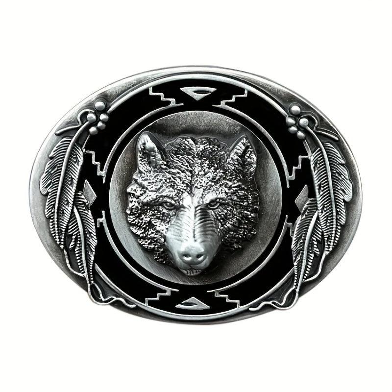 Western Style Alloy Wolf Head Leather Belt Buckle