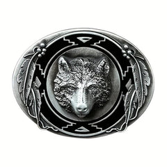 Western Style Alloy Wolf Head Leather Belt Buckle