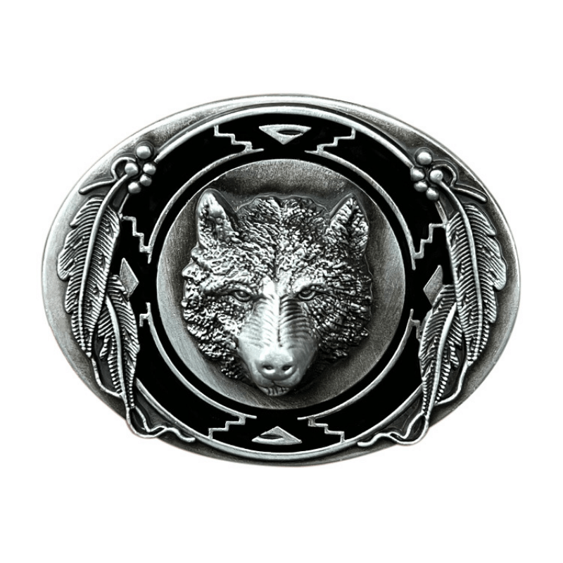 Western Style Alloy Wolf Head Leather Belt Buckle