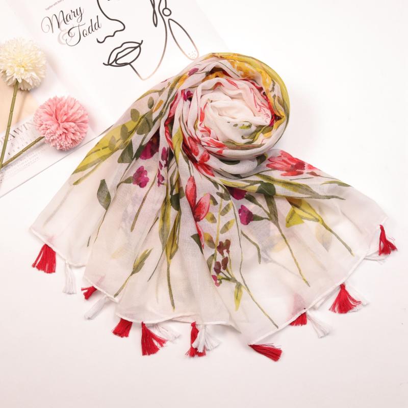 Floral Fringe Trim Scarf Shawl Wrap Head Wrap for Daily Decoration