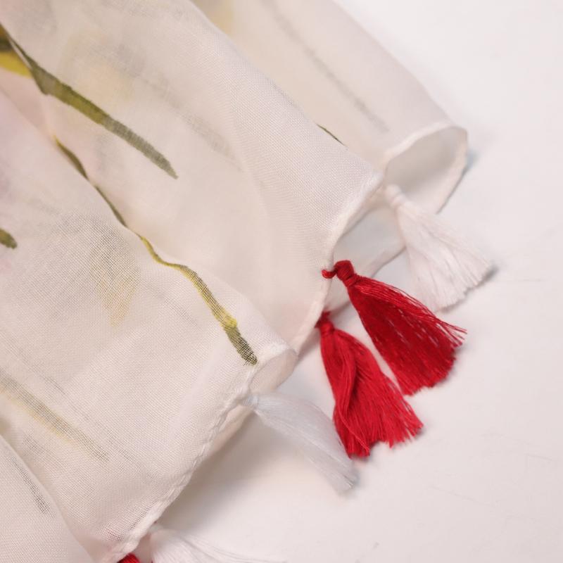 Floral Fringe Trim Scarf Shawl Wrap Head Wrap for Daily Decoration