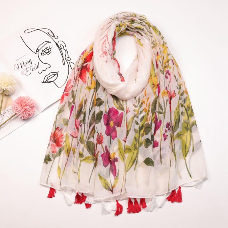Floral Fringe Trim Scarf Shawl Wrap Head Wrap for Daily Decoration