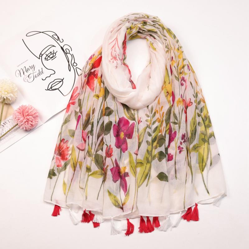 Floral Fringe Trim Scarf Shawl Wrap Head Wrap for Daily Decoration