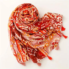 Orange Tie Dye Print Scarf Boho Tassel Shawl Casual Hijab Windproof Head Wrap