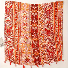 Orange Tie Dye Print Scarf Boho Tassel Shawl Casual Hijab Windproof Head Wrap