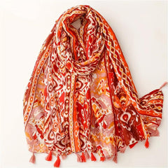 Orange Tie Dye Print Scarf Boho Tassel Shawl Casual Hijab Windproof Head Wrap