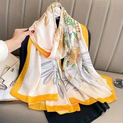 Lily Print Satin Scarf Vintage Style Classic Warm Shawl