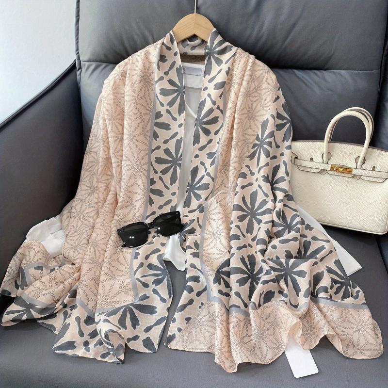 Geometric Floral Print Scarf Block Shawl Breathable Windproof Head Wrap