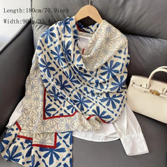 Geometric Floral Print Scarf Block Shawl Breathable Windproof Head Wrap