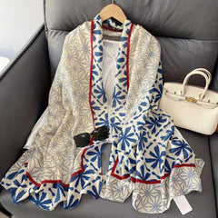 Geometric Floral Print Scarf Block Shawl Breathable Windproof Head Wrap