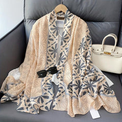 Geometric Floral Print Scarf Block Shawl Breathable Windproof Head Wrap