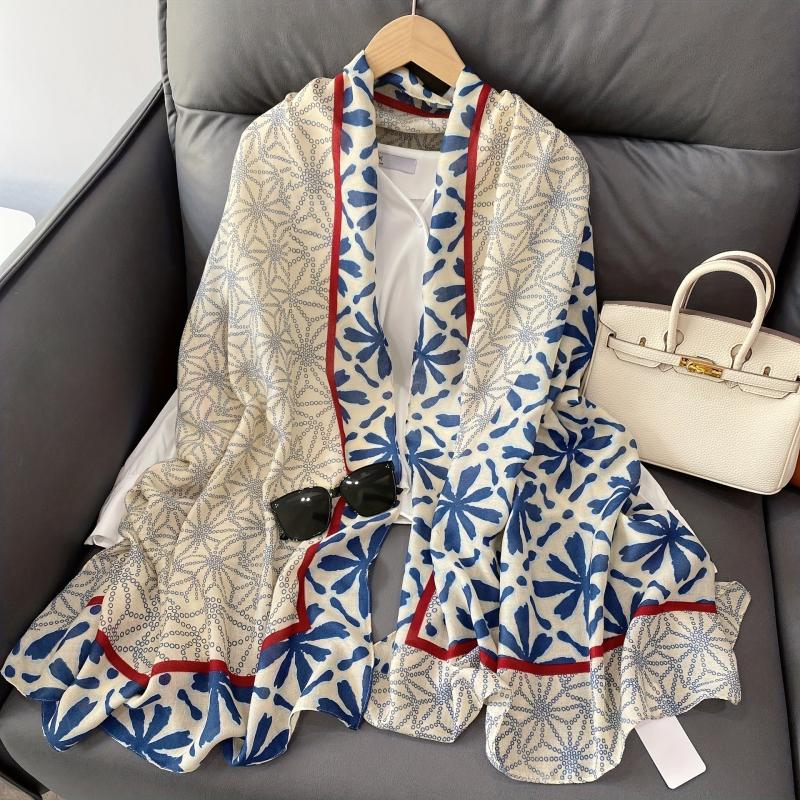 Geometric Floral Print Scarf Block Shawl Breathable Windproof Head Wrap