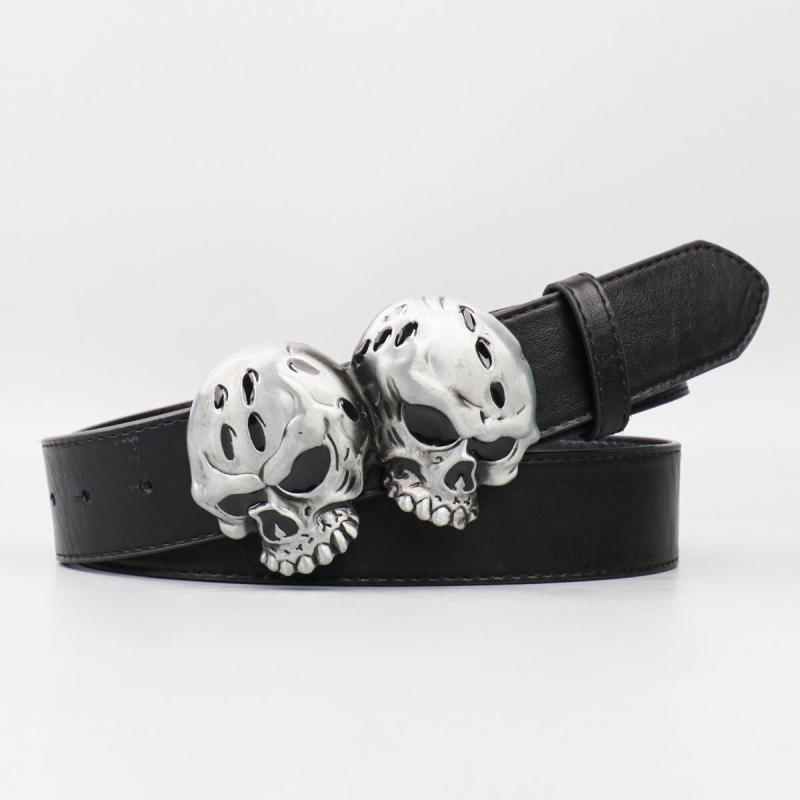 Men's Double Skulls PU Leather Belt