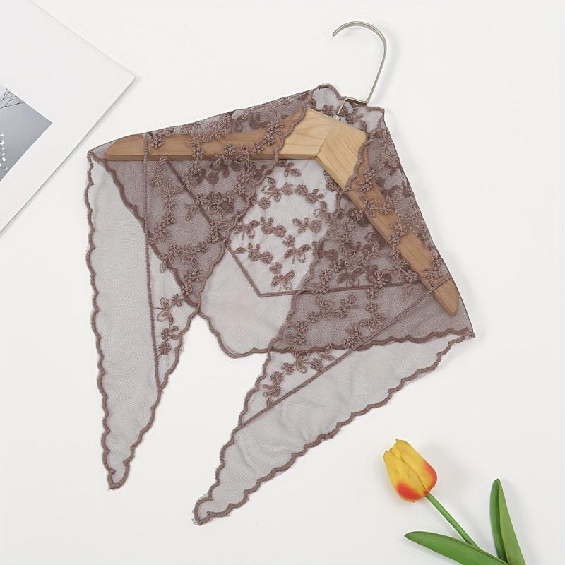 French Style Lace Neckerchief Flower Embroidered Triangle Scarf