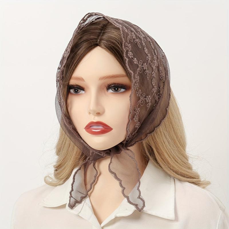 French Style Lace Neckerchief Flower Embroidered Triangle Scarf