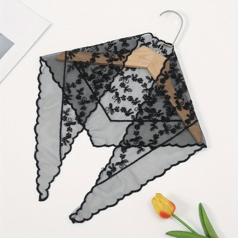 French Style Lace Neckerchief Flower Embroidered Triangle Scarf