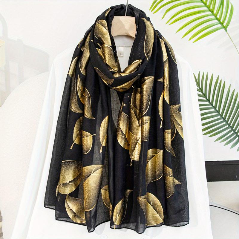 Golden Leaf Hot Stamping Scarf Vintage Thin Breathable Shawl
