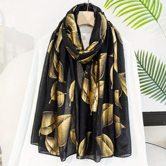 Golden Leaf Hot Stamping Scarf Vintage Thin Breathable Shawl
