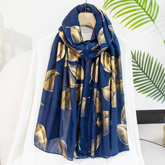 Golden Leaf Hot Stamping Scarf Vintage Thin Breathable Shawl