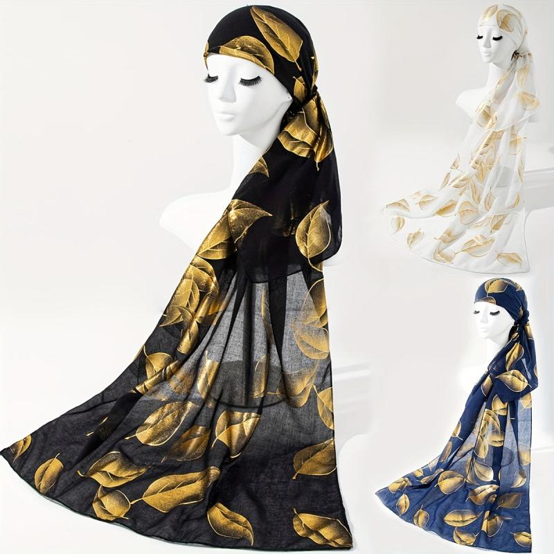 Golden Leaf Hot Stamping Scarf Vintage Thin Breathable Shawl