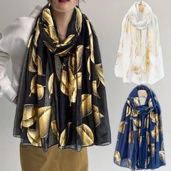 Golden Leaf Hot Stamping Scarf Vintage Thin Breathable Shawl