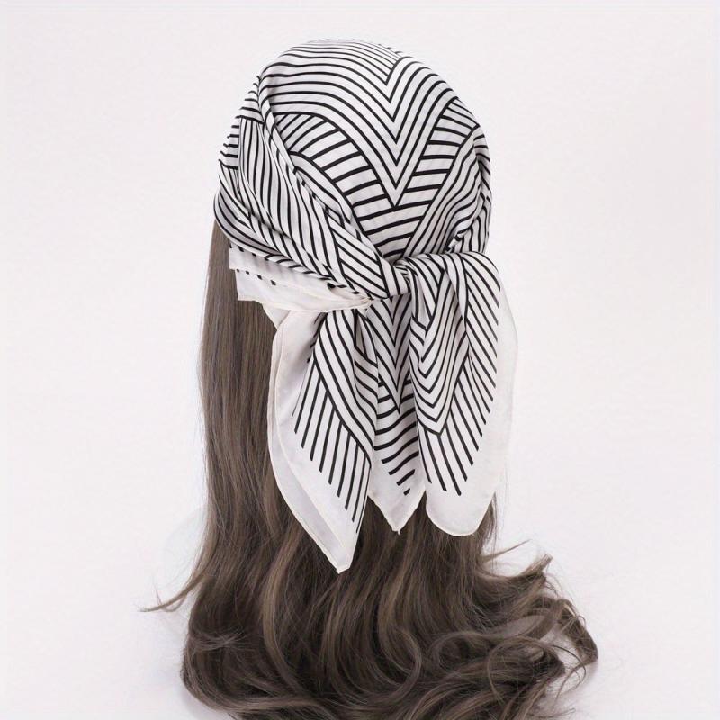 69 Stripe Print Satin Scarf Solid Silk Square Scarf Bandana Women