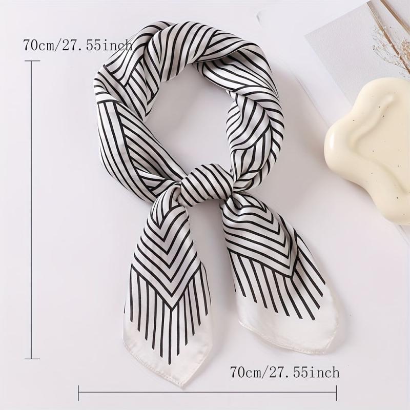 69 Stripe Print Satin Scarf Solid Silk Square Scarf Bandana Women