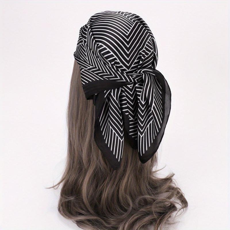 69 Stripe Print Satin Scarf Solid Silk Square Scarf Bandana Women