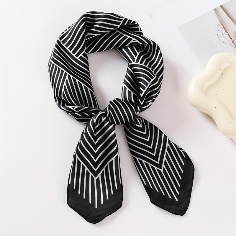 69 Stripe Print Satin Scarf Solid Silk Square Scarf Bandana Women