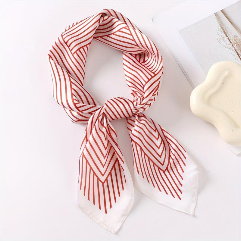 69 Stripe Print Satin Scarf Solid Silk Square Scarf Bandana Women