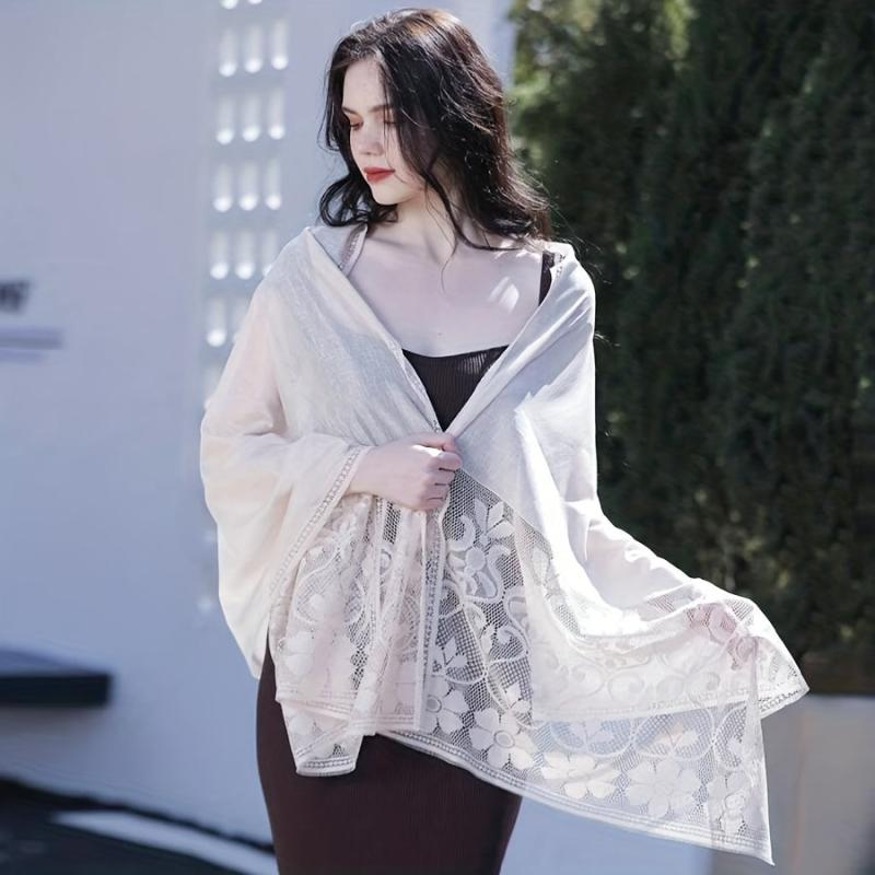 Lace Shawl Solid Jacquard Flower Hollow Cape for Women