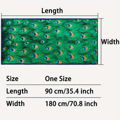 Green Peacock Feather Print Scarf Boho Satin Shawl