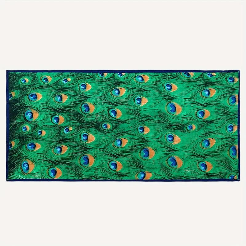 Green Peacock Feather Print Scarf Boho Satin Shawl