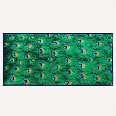 Green Peacock Feather Print Scarf Boho Satin Shawl