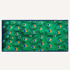 Green Peacock Feather Print Scarf Boho Satin Shawl